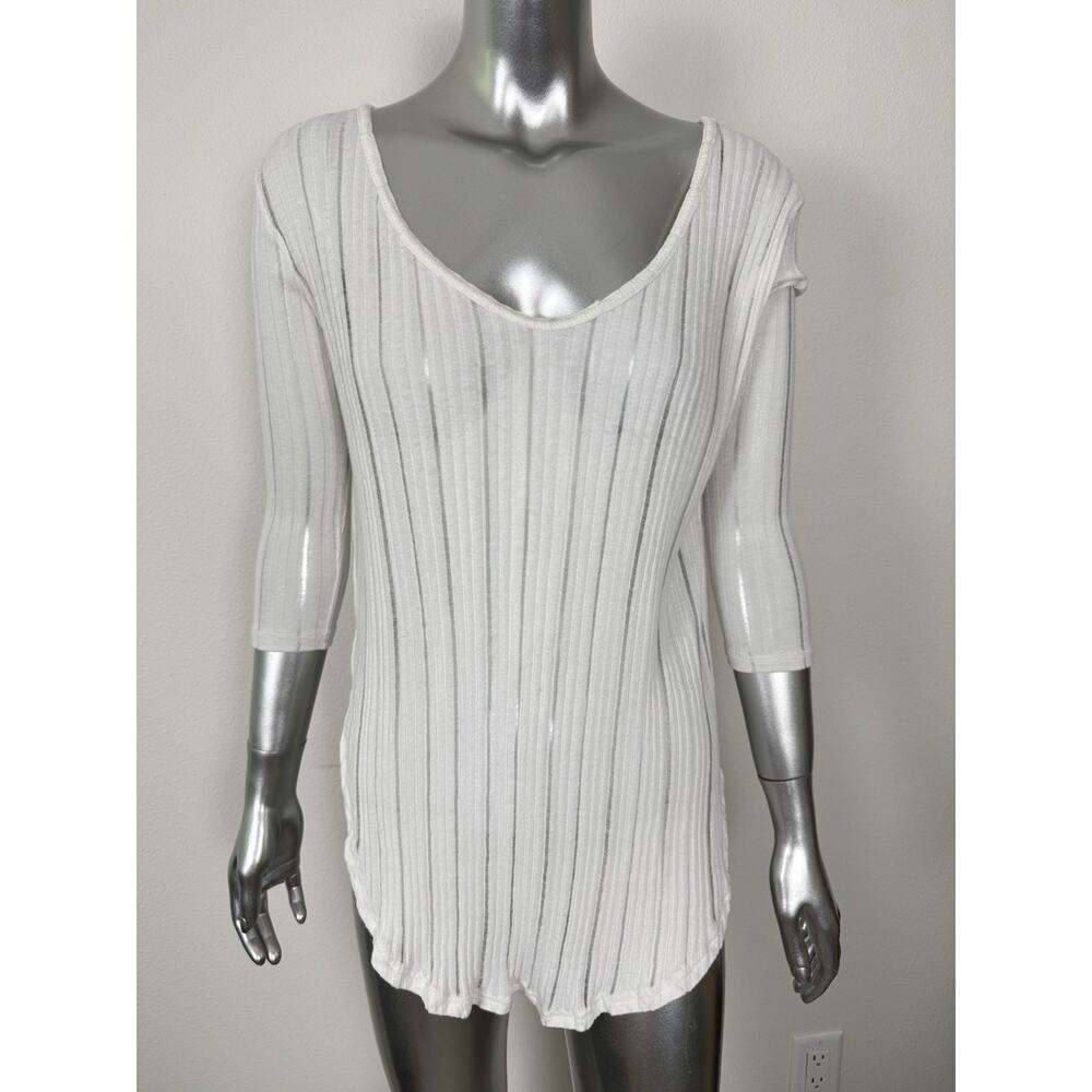 Free People Top Shirt White Sheer Side Slit 3/4 Sleeve We The Free XS - Picture 3 of 13